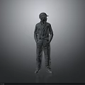 3D Rendered Male Character Model In Uniform With Cap Standing Hands In Pockets