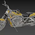 Yellow Vintage Motorcycle With Black Seat Round Headlight And Shiny Metal Body