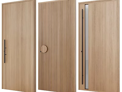 Modern Wooden Swing Doors With Textured Panels And Various Handle Designs 3d model