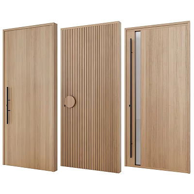 Modern Wooden Swing Doors With Textured Panels And Various Handle Designs 3d model