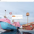 Colorful Pirate Ships With Masts Flags And Watchtower On Calm Water