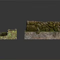 Stone Wall Components With Corner Structure And Ground Sections Covered In Moss And Grass 3d model