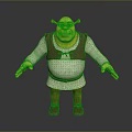 Shrek 3D Character Model With Green Skin Brown Vest And Outstretched Arms