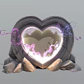 Heart Shaped Stone Structure With Glowing Purple And Pink Light Supported By Rocks 3d model