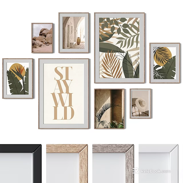 Modern Photo Frames With Leaf Patterns And Text Art For Home Wall Decor 3d model