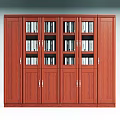 Classic Wooden Bookcase With Multiple Glass And Wooden Doors Filled With Books For Home Office