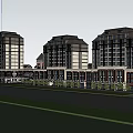 Elegant Modern Commercial Street With Multi Story Buildings Pedestrians Greenery And Street View