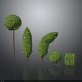Green Plants With Small Red Fruits In Various Shapes And Different Heights On Gray Background
