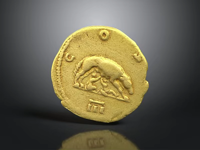 Everyday Life Essential Golden Coin With Wolf Pattern And Intricate Symbols For Daily Use 3d model