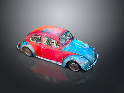Car Volkswagen Beetle Retro Rusty Blue Red Hyundai Car Sedan Hyundai Vehicle 3d model