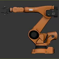 Orange Industrial Robot Arm With Mechanical Gripper Black Joints And Sturdy Base