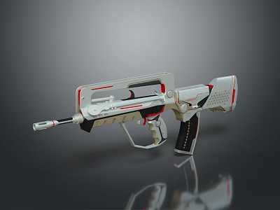 Futuristic White And Red Assault Rifle With Sleek Metallic Design And Ergonomic Grip 3d model