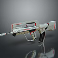Futuristic White And Red Assault Rifle With Sleek Metallic Design And Ergonomic Grip