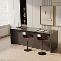 Modern Kitchen Dining Counter Set With Red Bar Stools Sink And Wall Art 3d model