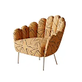 Stylish Orange Abstract Printed Leisure Chair With Scallop Back And Sleek Metal Legs For Living Room
