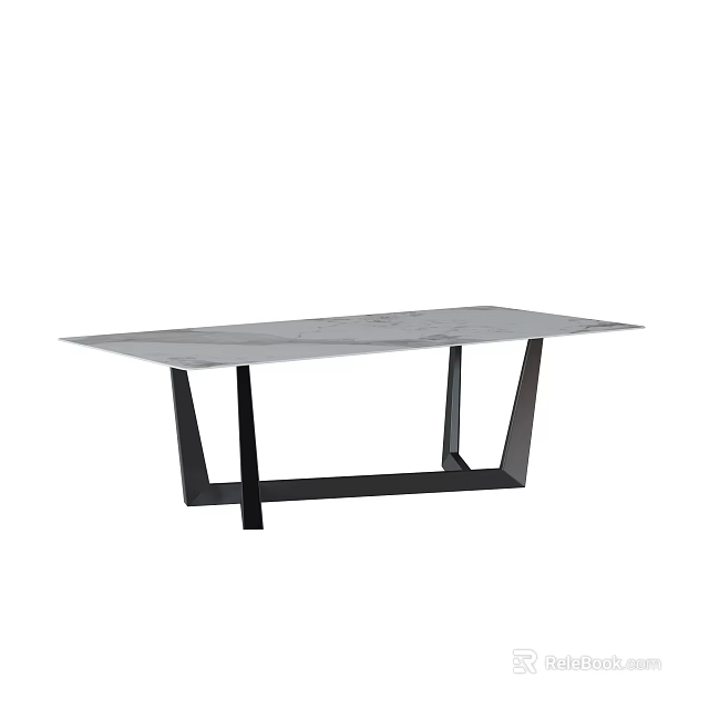 Modern Rectangular Dining Table With Gray Marble Top And Black Metal Legs 3d model