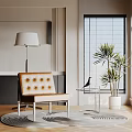 Modern Interior Decorative Ornament Combination With Beige Tufted Chair Black Bird Ornament And Palm Plant