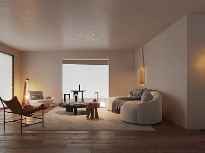 Modern Living Room Interior With Light Sofa Wooden Floors Round Coffee Table And Floor Lamp 3d model