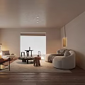 Modern Living Room Interior With Light Sofa Wooden Floors Round Coffee Table And Floor Lamp