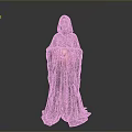 Hooded Woman In Long Robe Holding Glowing Lantern Against Gray Background