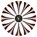 Modern Radial Sculpture with Red White Stripes and Black Center Clock Design