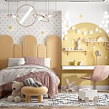 Cozy Kids Room With Wicker Headboard Pink Bedding Yellow Walls And Star Decorations