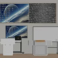 Modern Educational Space With Chalkboard Whiteboard Digital Screen And Podium 3d model