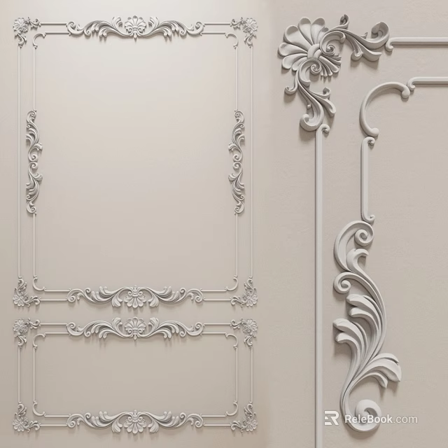 Ornamental Decorative Lines On Wall With Symmetrical Scrollwork And Floral Patterns 3d model