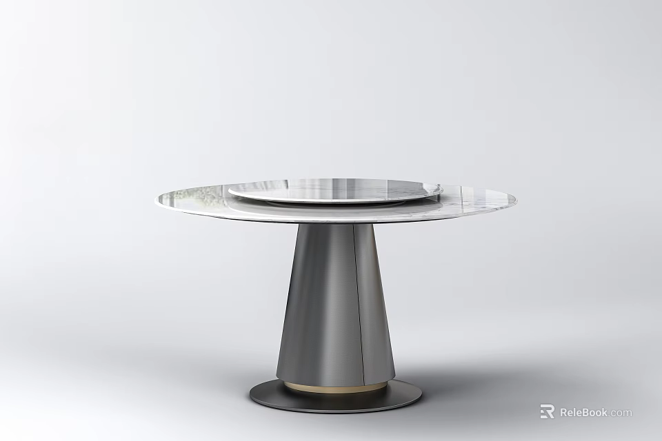Modern Round Dining Table With Glass Top And Metal Cone Shaped Base 3d model 