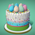 Easter Bunny Themed Cake with Colorful Eggs Green Ribbon and Pink Bow Sprinkles