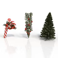 Christmas Decoration Collection Featuring Candy Cane Ornament Decorated Tree And Full Pine