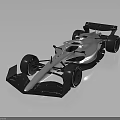 Silver F1 Race Car With Sleek Aerodynamic Body Large Tires Rear Wing And Sporty Design
