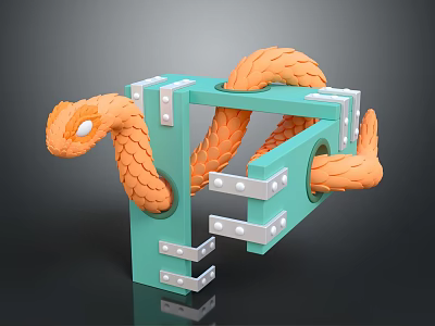 Game Movie Character With Orange Snake Body Green Mechanical Frame And Scales 3d model