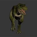 Green Striped Tyrannosaurus Rex With Open Mouth Sharp Teeth Standing On Black Background With Reflection