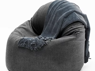 Cozy Gray Bean Bag Chair With Soft Blanket And Fringe Details 3d model