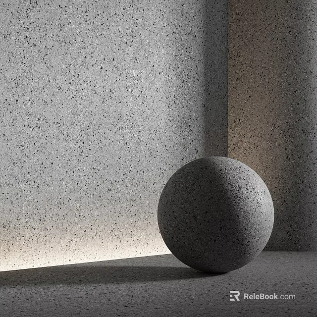 Gray Concrete Sphere Component With Speckled Wall And Floor Background 3d model 