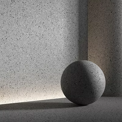 Gray Concrete Sphere Component With Speckled Wall And Floor Background 3d model