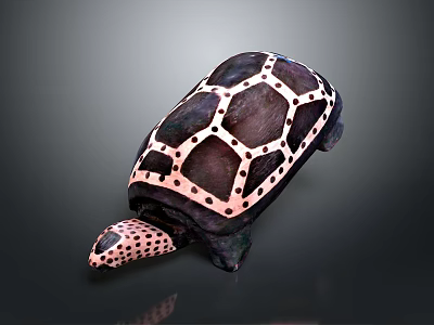 Hand Carved Turtle Sculpture With Purple Pink Geometric Patterns And Dotted Decoration 3d model