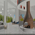 Modern SPA Sauna Interior Design With Fireplace Green Walls White Sofas And Terrazzo Floor
