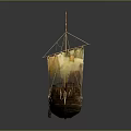 Wooden Ship Model With Sail Mast Yellow Flags And Wooden Hull Structure