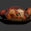 Delicious Juicy Roasted Chicken With Crispy Red Glaze Skin Served On Wooden Platter
