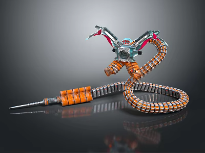 Smart Machine With Snake Like Structure And Orange Silver Mechanical Components 3d model