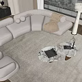 Modern Curved White Sofa And Marble Coffee Table With Armchairs Floor Lamp And City View
