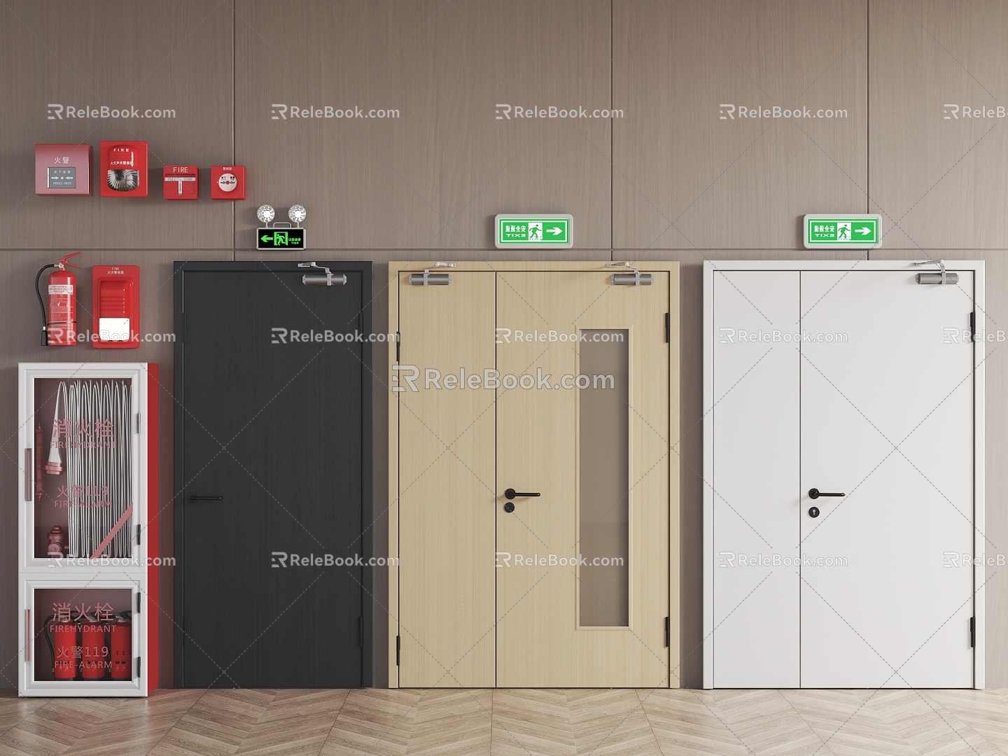 Fire Door Escape Passage Modern Fire Door Fire Door Safety Door Fire Extinguisher Safety Exit Fire Fighter 3d model