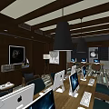 Modern Public Office Area With Wooden Walls Beam Ceiling And Computer Workstations