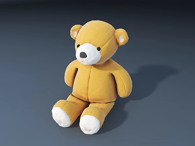 Yellow Teddy Bear Sitting Plush Stuffed Toy With White Paws And Ears 3d model