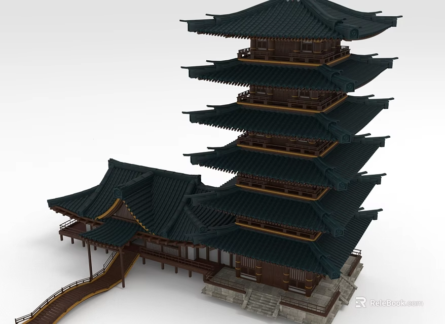 Traditional Chinese Ancient Architecture Featuring Multi Story Pagoda Black Roof And Wooden Structure 3d model 