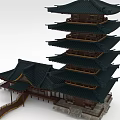 Traditional Chinese Ancient Architecture Featuring Multi Story Pagoda Black Roof And Wooden Structure
