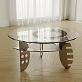 Modern Coffee Table With Clear Glass Top And Metal Base Featuring Decorative Holes