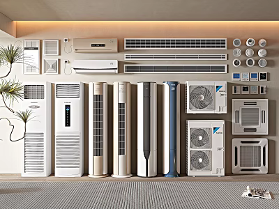 Various Air Conditioners And Fans On 3d model